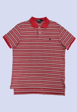 Red Navy White Striped Short Sleeved Cotton Polo Shirt