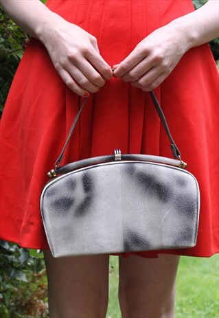 VINTAGE 1950S GREY SPRAY PAINT EFFECT BOX HANDBAG