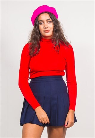 VINTAGE 70'S RED TURTLE NECK LONG SLEEVE TOP