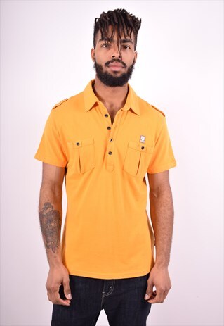 BELSTAFF MENS VINTAGE POLO SHIRT MEDIUM YELLOW 90'S