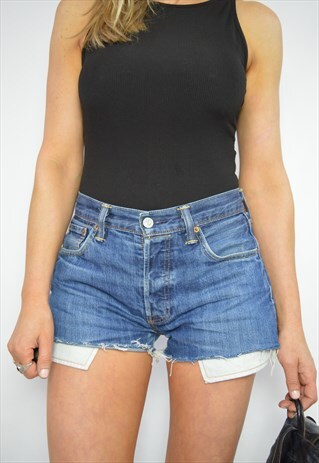 90S LEVI'S 501 MEDIUM BLUE WASH HIGH WAIST JEAN SHORTS RETRO