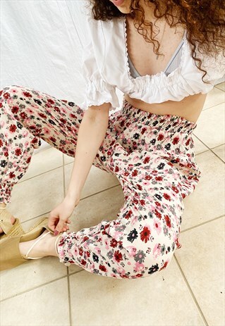 VINTAGE 90S FLORAL PRINT HIGHWAISTED HIPPIE HAREM TROUSERS