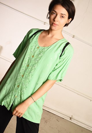 90'S RETRO FLORAL EMBROIDERED BOHO FESTIVAL BLOUSE TOP