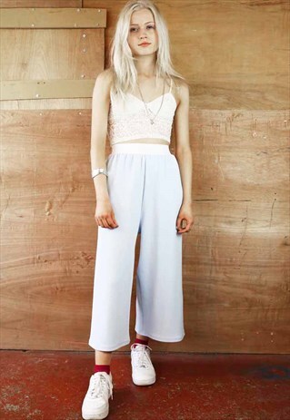 BABY BLUE TEXTURED CROP TROUSERS
