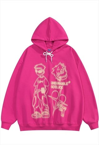 SKATER BOY HOODIE GRUNGE PULLOVER NEON GRAFFITI TOP IN PINK