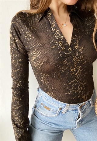 VINTAGE 90S HAUTE BOHEME SHIMMER GLITTER BLOUSE SHIRT TOP