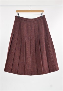 90s Vintage Tailoring Red Wool Tweed Pleated Skirt