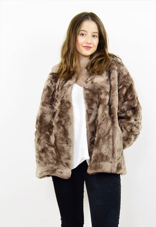 VINTAGE 70S LIGHT MINK BROWN SHORT FAUX FUR COAT