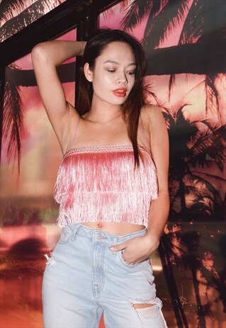 PINK FRINGE CROP TOP