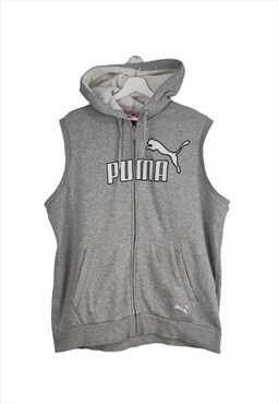 Vintage Puma Hoodie Vest In Grey XL