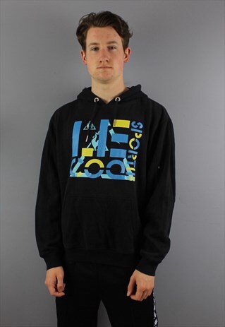 VINTAGE LA COQ SPORTIF HOODIE IN BLACK WITH PRINTED LOGO AND
