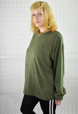 VINTAGE 90S UNISEX NAUTICA LONG SLEEVE TEE IN KHAKI