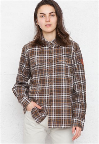 VINTAGE BROWN REJECT CHECKERED LONG SLEEVE COTTON SHIRT
