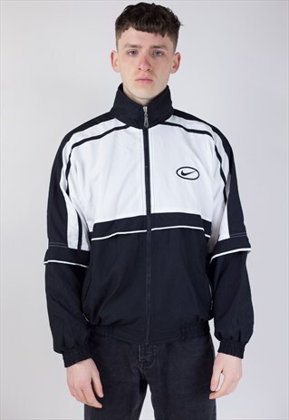 VINTAGE NIKE BLACK AND WHITE ZIP UP 90'S JACKET