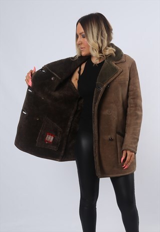 SHEEPSKIN SUEDE SHEARLING COAT LEATHER JACKET UK 12 (BJ6L)