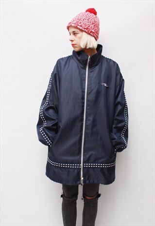 VINTAGE 80' AMAZING NAVY BLUE UNISEX LONG JACKET