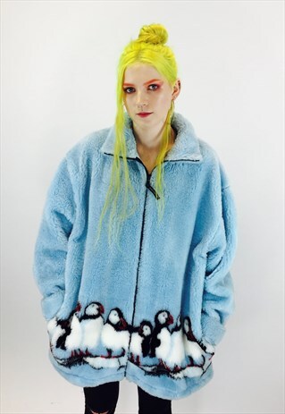 OVERSIZED PENGUIN TEDDY BEAR FLEECE JACKET