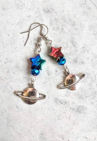COSMIC PLANET IRIDESCENT STAR X FACET CRYSTAL EARRINGS