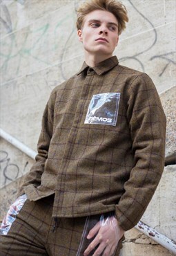 Brown Checked thick premium wool fabric shirt jacket Y2k