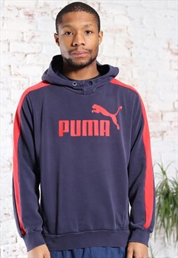 Vintage Puma Print Logo Hoodie Blue