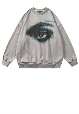 Eye print sweatshirt grunge punk jumper in grey