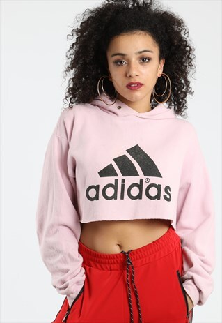 90S ADIDAS PRINT LOGO CROPPED HOODIE