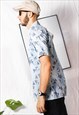 80S VINTAGE 90S GRUNGE BLUE STRIPE SAILOR BOAT ARTSY SHIRT