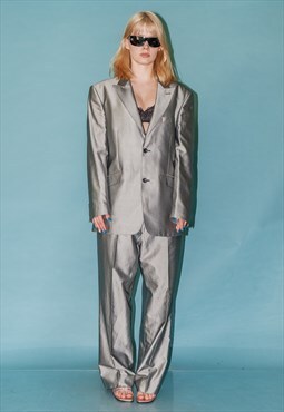 90's Vintage classy party shiny suit in silver gray