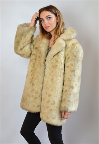 VINTAGE 90S CREAM BLONDE SPOTTED FAUX FUR COAT