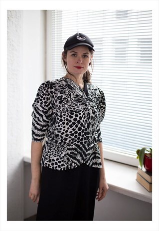 VINTAGE 80'S MIDI BLACK/WHITE ANIMAL PRINT DRESS