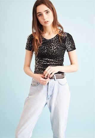 90'S RETRO KITSCH ANIMAL PRINT GRUNGE SHEER CROP TOP