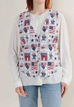 Vintage 80s Funky USA Flag Graphic Printed Cotton Vest M