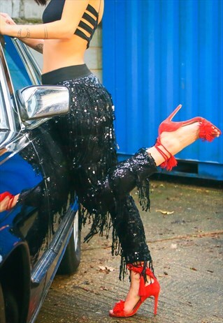 SEQUIN TROUSERS IN BLACK