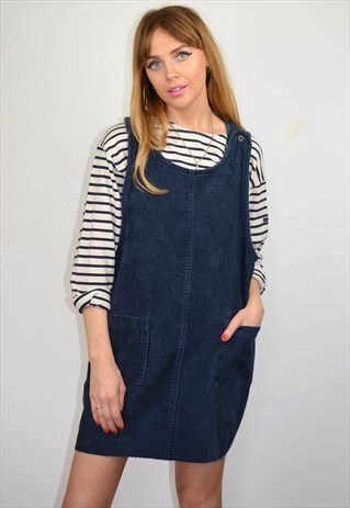 VINTAGE 90S NAVY CORDOROY PINAFORE MINI DRESS
