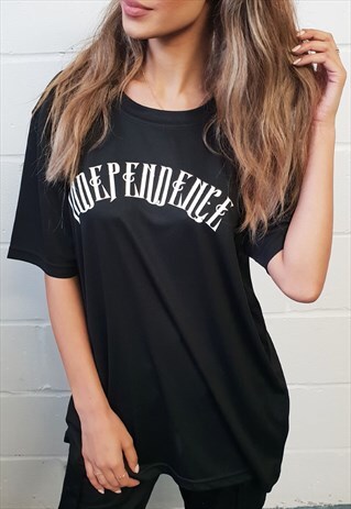 BLACK SPORTS T-SHIRT WITH INDEPENDENCE PRINT