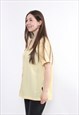 90S MINIMALIST YELLOW BLOUSE VINTAGE V-NECK SHORT SLEEVE TOP