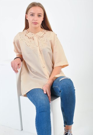VINTAGE EMBROIDERED BLOUSE IN BEIGE