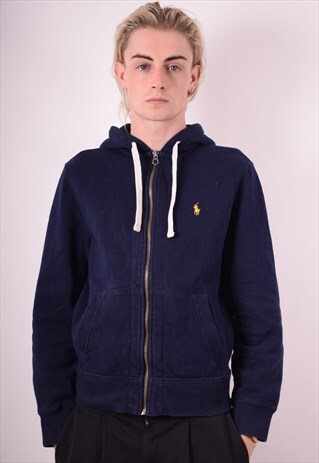 POLO RALPH LAUREN MENS VINTAGE HOODIE SWEATER SMALL BLUE 90S