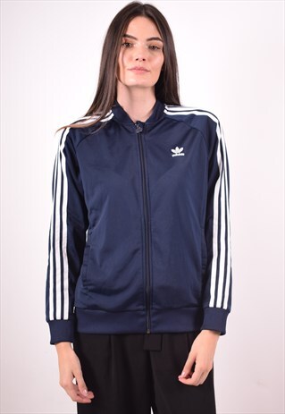 ADIDAS WOMENS VINTAGE TRACKSUIT TOP JACKET SMALL BLUE 90S