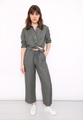 VINTAGE 90S KHAKI LINEN TROUSER SUIT
