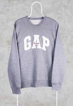 Vintage Gap Grey Sweatshirt Spell Out Arc Logo Large