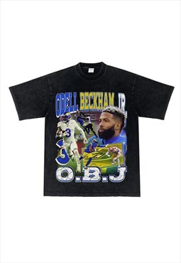 Black Washed OBJ  Graphic fans Retro T shirt tee 
