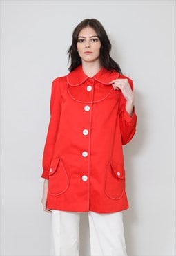 Revival 60's Ladies Vintage Swing Coat Red Cotton Trench 