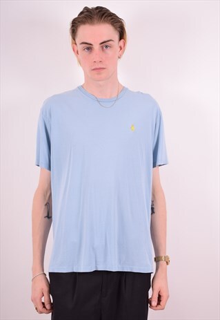 POLO RALPH LAUREN MENS VINTAGE T-SHIRT TOP MEDIUM BLUE 90S