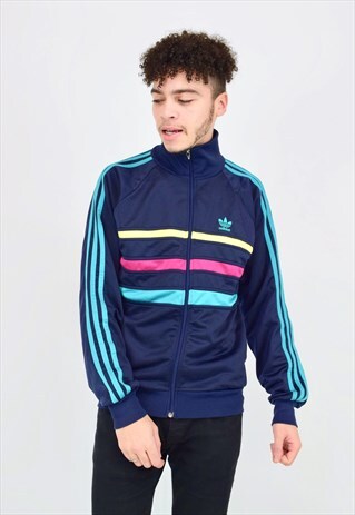 VINTAGE 90'S ADIDAS NAVY ZIP UP JACKET WITH POCKETS