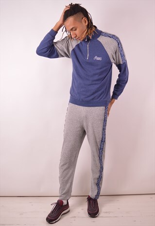 ASICS MENS VINTAGE FULL TRACKSUIT MEDIUM BLUE 90S