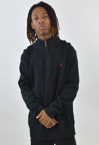 VINTAGE 90S BLACK RALPH LAUREN ZIP UP SWEATER