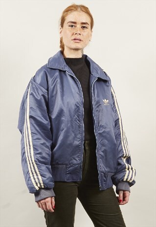 VINTAGE 90'S ADIDAS BLUE COLLARED SPORTS BOMBER JACKET