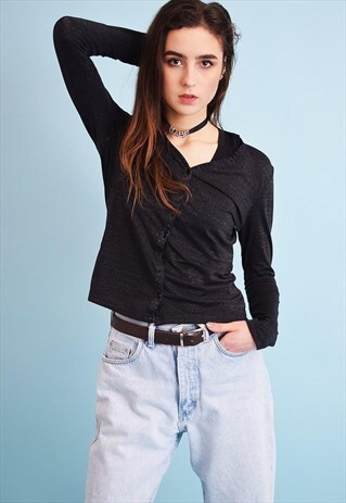 Y2K RETRO MINIMALIST SHIMMER STRETCH LYCRA BLOUSE TOP