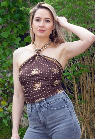 VINTAGE 90'S GOLD CHAIN HALTER TOP